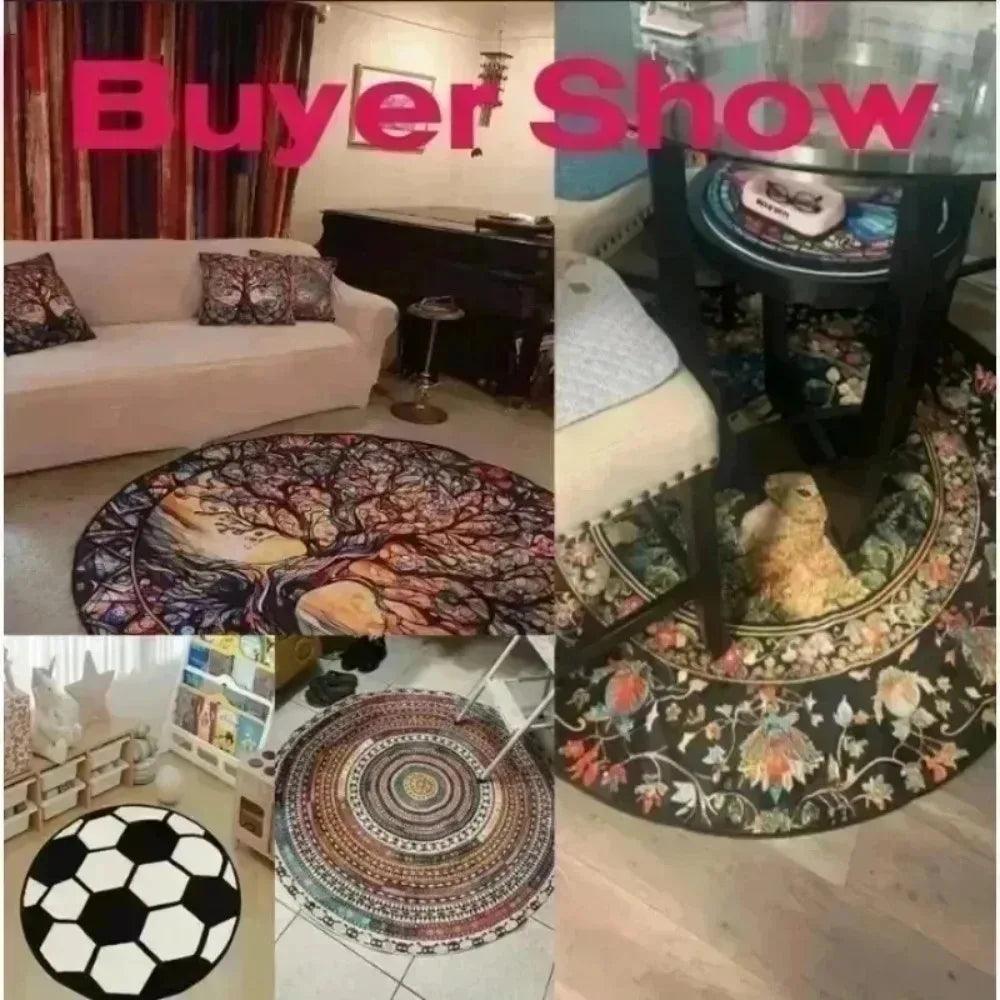 3D Fantasy Dragon Round Rug – Mystic Gothic Illusion Floor Carpet, Library Dragon Hole Design Home Decor Area Mat