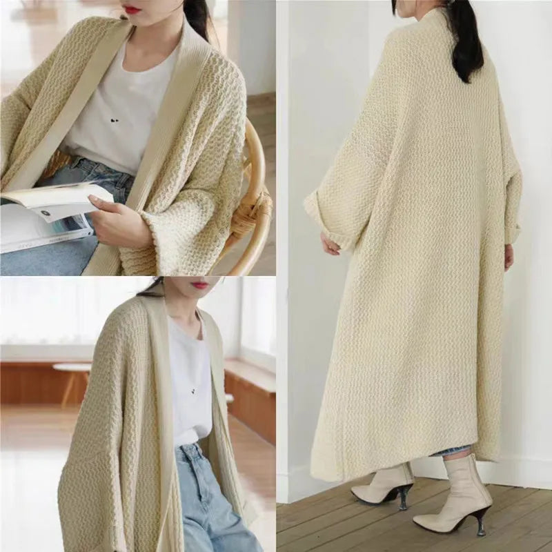 Autumn Winter Women’s Long Knitted Cardigan Sweater – Casual Loose Warm Long Sleeve Coat