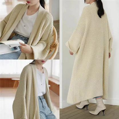 Autumn Winter Women’s Long Knitted Cardigan Sweater – Casual Loose Warm Long Sleeve Coat