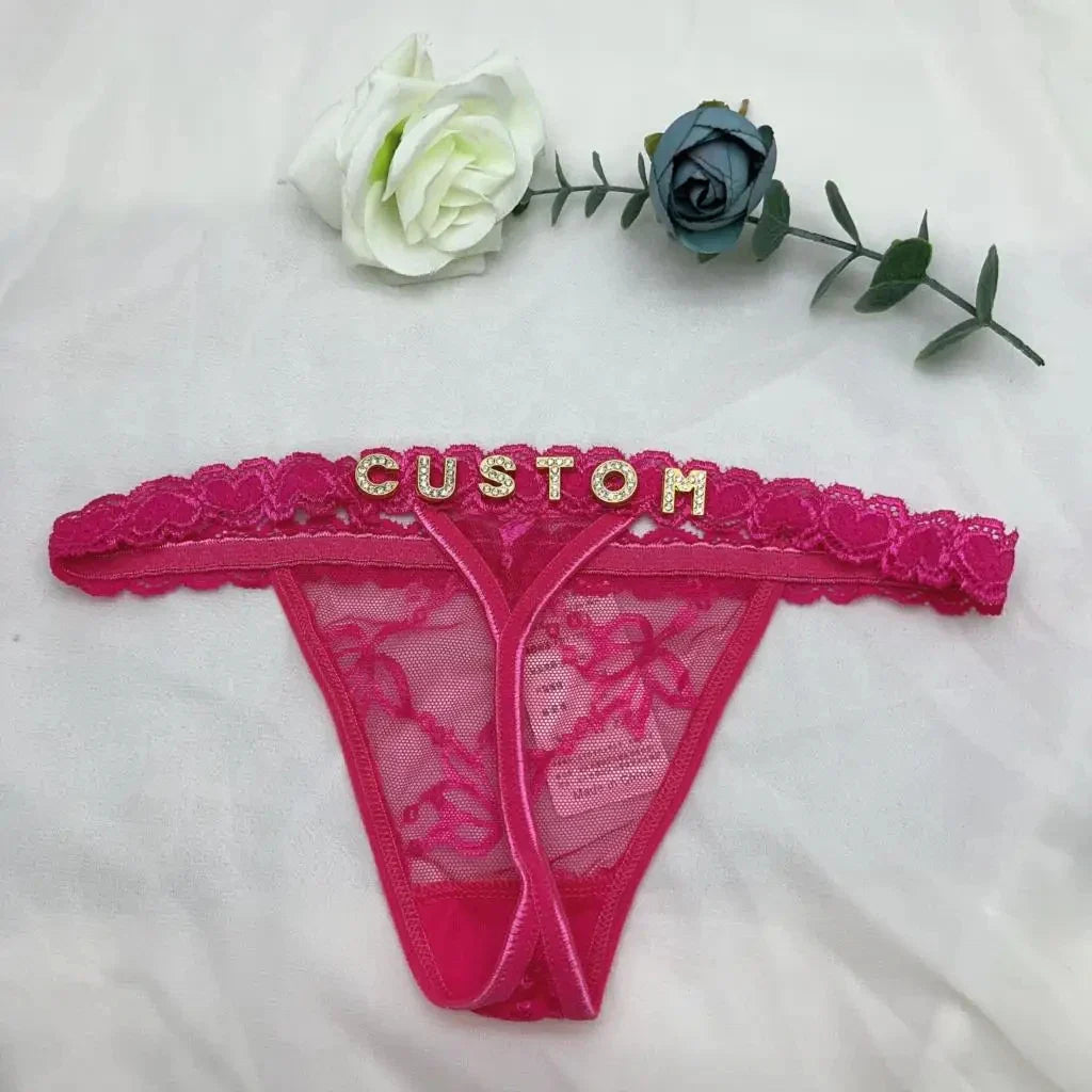 Custom Rhinestone Letter Thong Panties – Personalized Sexy G-String Underwear DIY Name Bikini Jewelry Gift for Women