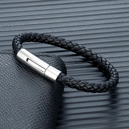 MKENDN Red Braided Leather Bracelet - 6mm Stainless Steel Button Unisex Couple Jewelry Gift Classic Simple Design