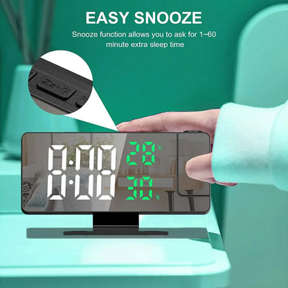 LED Digital Projection Alarm Clock – Ceiling Projector with Time, Temperature Display, Backlight & Snooze Function for Home
