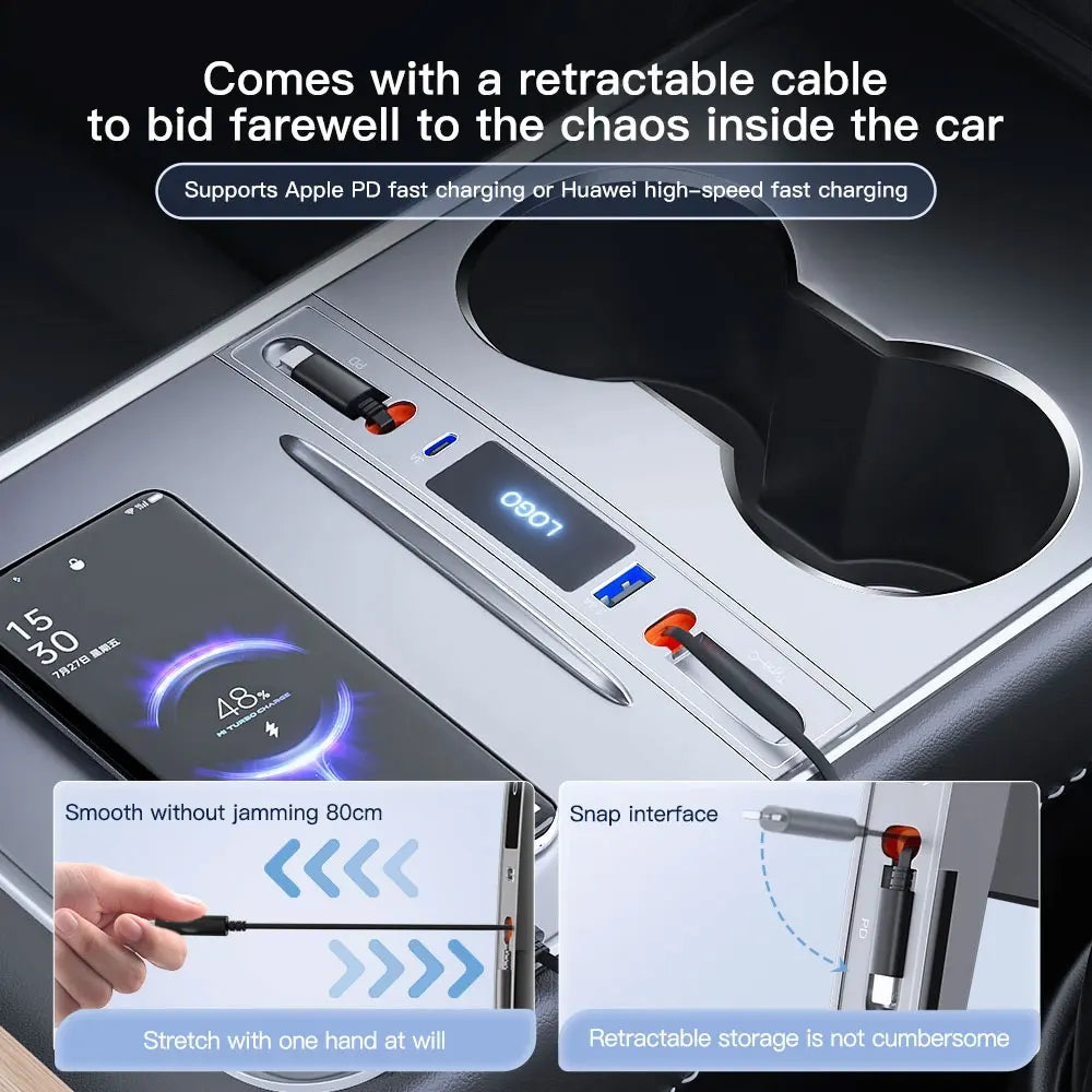 27W Quick Charger USB Hub – Intelligent Docking Station & Splitter for Tesla Model 3 & Model Y