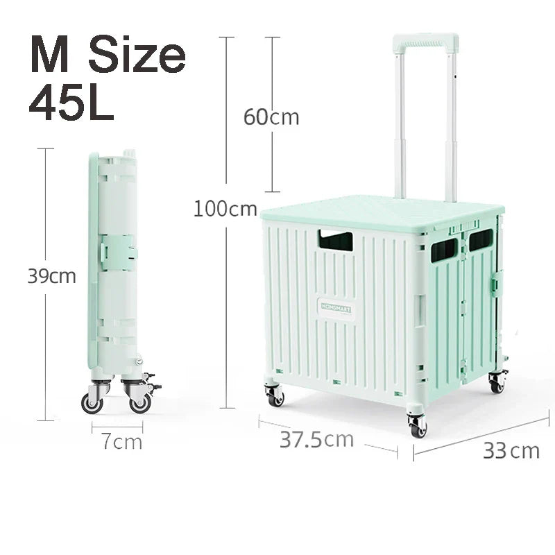 45/65L Folding Shopping Cart Trolley – Portable Home Cart with 2/4/8 Wheels