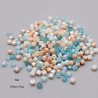 Pink Czech Glass Crystal Beads - 3mm 4mm 5mm Cube Square Candy Seed Beads for DIY Jewelry Making Charms