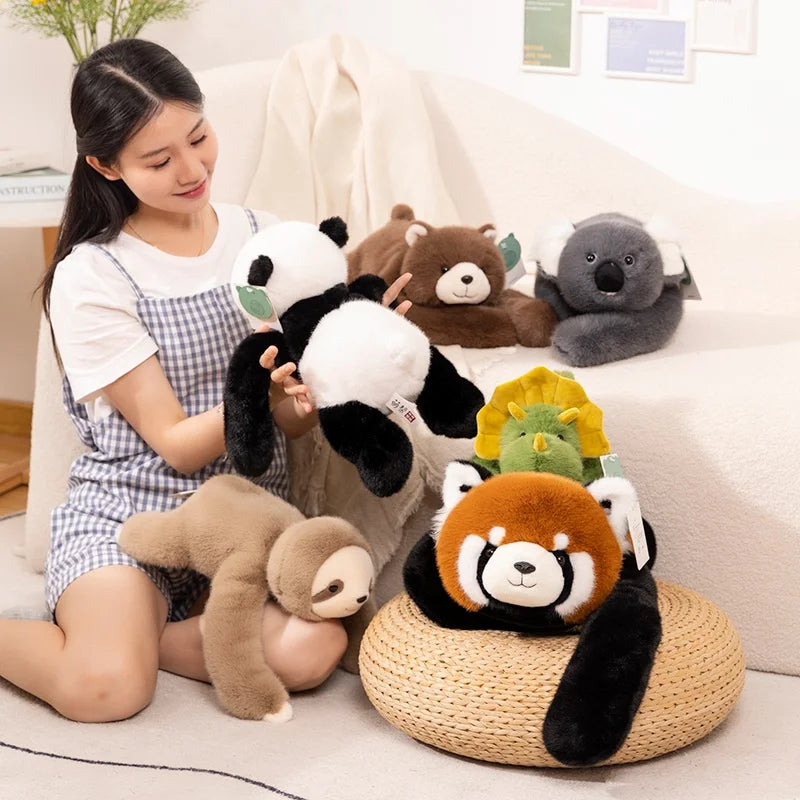 30-65cm Kawaii Forest Animal Plush Dolls – Soft Long-Arm Raccoon, Dinosaur, Sloth, Panda & Koala Pillow Toys for Home Decor
