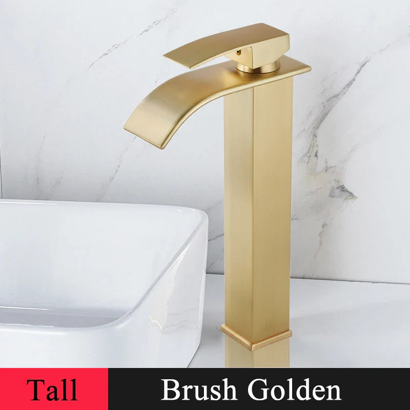 Bathroom Basin Sink Faucet - Deck Mount Waterfall Spout Tap with Single Handle, Hot & Cold Water Mixer for Vanity Washbasin