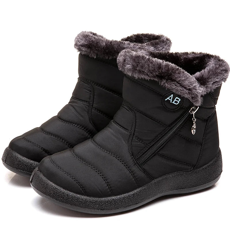 Women’s Fur Lined Ankle Boots – Waterproof Winter Shoes with Low Heels, Snow Boots for Women