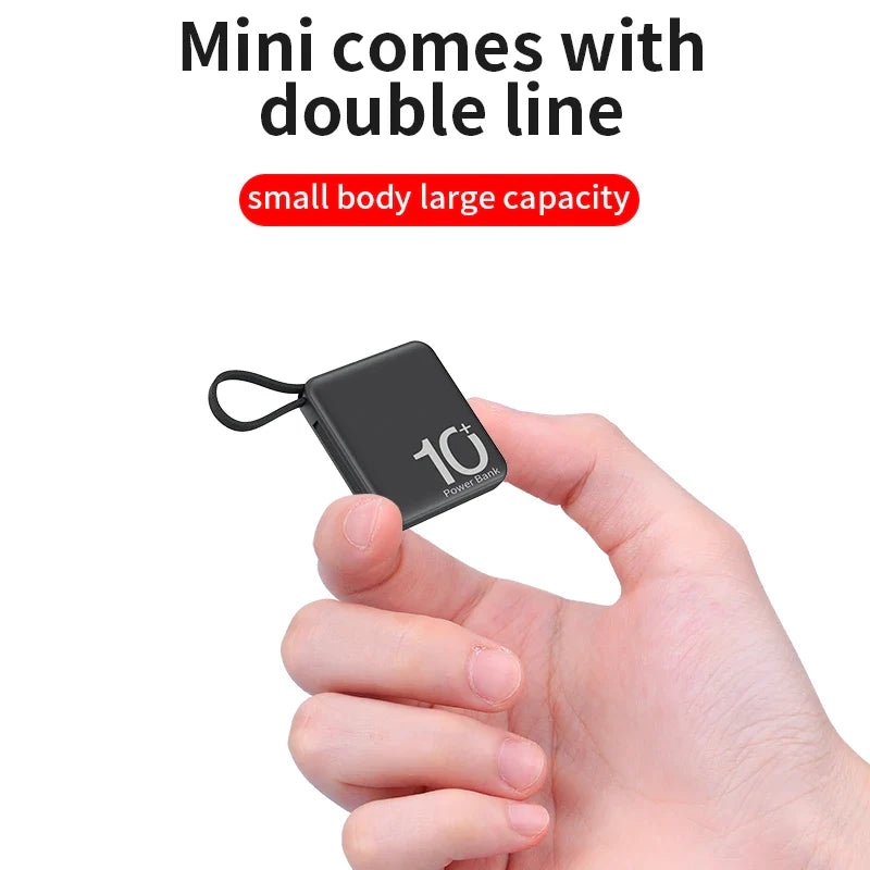 Mini Power Bank 30000mAh - Portable External Battery Pack with Built-in Cable - Spare Batteries for iPhone 14, Samsung, Xiaomiung