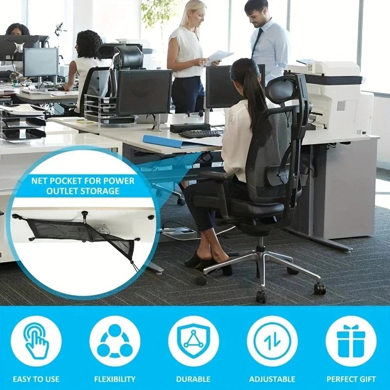 8-Hole Socket Cable Management Net – Under-Desk Cord Organizer Mesh for Flexible Wire and Cable Storage