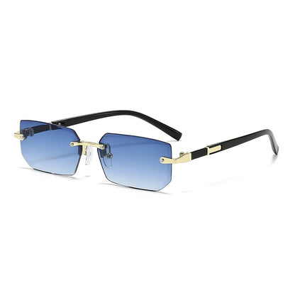 Rimless Rectangle Sunglasses – Unisex Small Square Fashion Shades, Lightweight UV Protection for Summer Travel