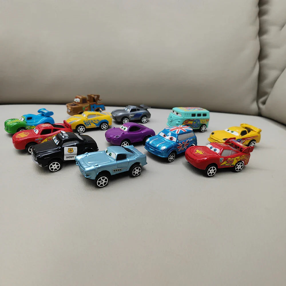 12pcs Disney Pixar Cars Toy Set – Lightning McQueen, Jackson Storm, Mater & More | Back-Force PVC Model Cars for Kids