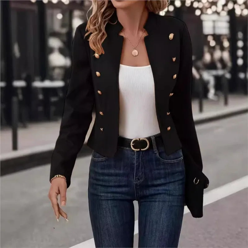 2024 Women's Double-Breasted Suit Jacket – Thin, Solid Color, Versatile Fashion for Autumn & Winter