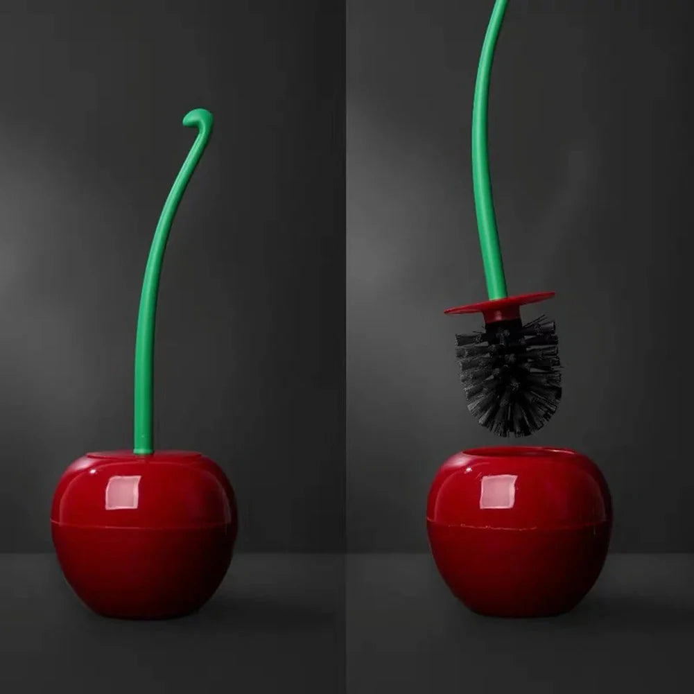 Creative Cherry Shape Toilet Brush Set – Long Handle with Replaceable Nylon Soft Bristles, Perfect for Bathroom Corner Cleaning