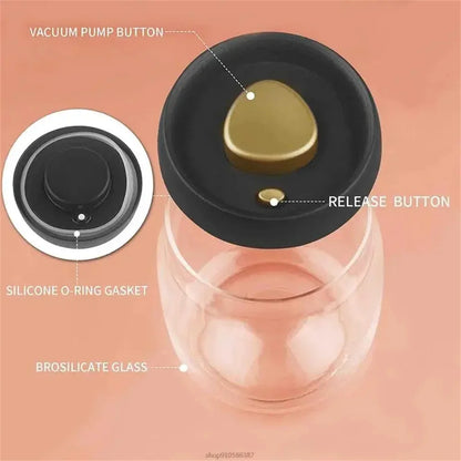 Vacuum Sealed Coffee Bean Storage Jar – Transparent Glass Airtight Container, Moisture-Proof Food Canister