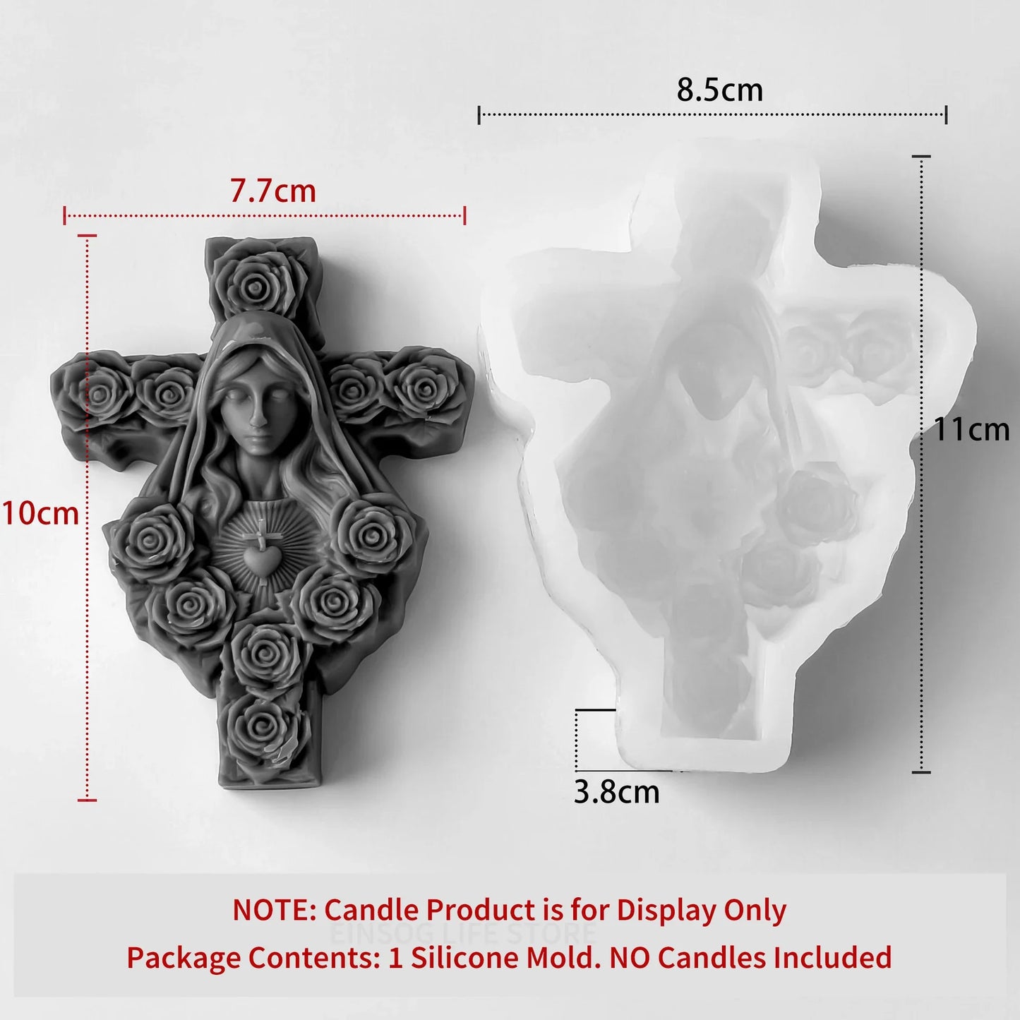 Silicone Candle Mold — Cross of Jesus & Mary DIY Mold for Resin, Plaster, and Christmas Candle Making Supplies