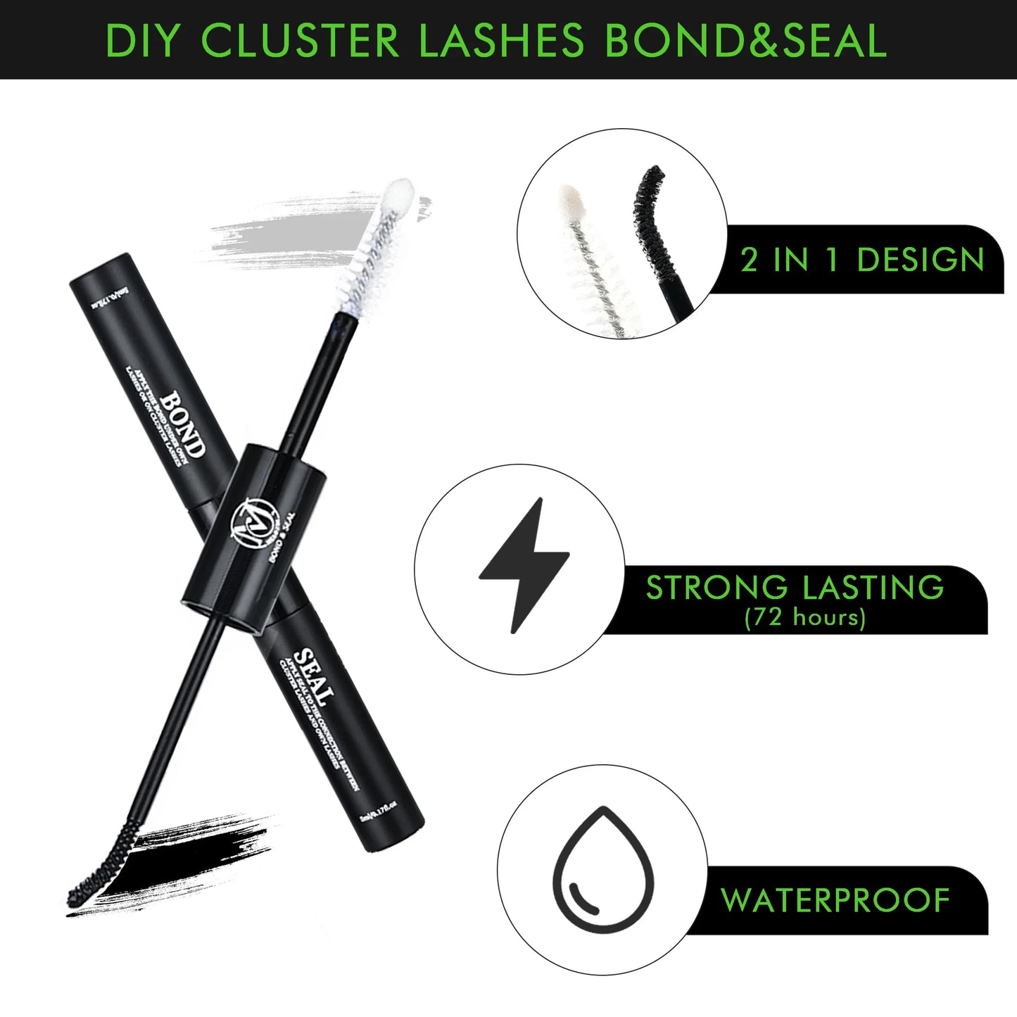 48H Eyelash Glue and Seal for Clusters – Strong Hold, Long-Lasting Lash Adhesive for Extensions