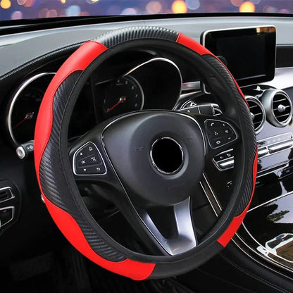 PU Leather Car Steering Wheel Cover — Breathable, Anti-Slip, 37-38cm Universal Car Accessory
