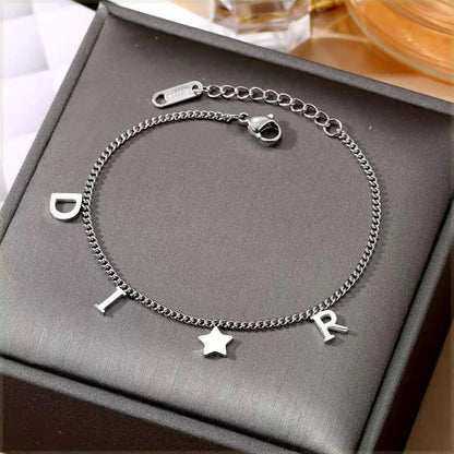 New Fashion Letter Star Pendant Bracelet – Simple Vintage Stainless Steel Luxury Jewelry for Women, Perfect Gift Accessories