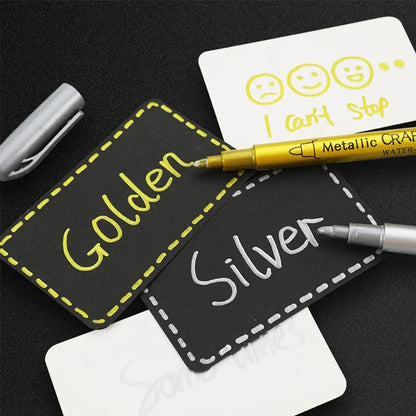 2/1Pc Brush Metallic Marker Pens - Gold and Silver Permanent Art Markers for Manga, Crafts, Scrapbooking, and School Stationery Supplies