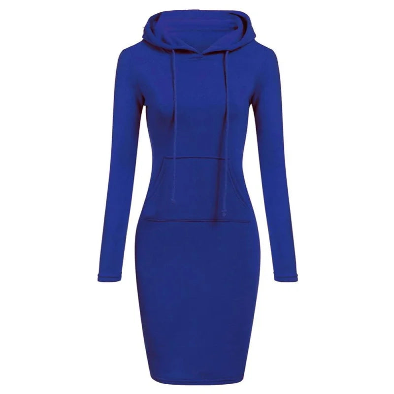 Autumn Ladies Hooded Dress - Women's Sweatshirt Hoodie Dress Tops for Casual Wear