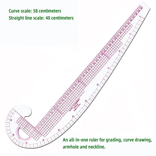 Multi-Functional Sewing Ruler - 58cm Curve & 40cm Straight Grading Ruler with Built-In Scale