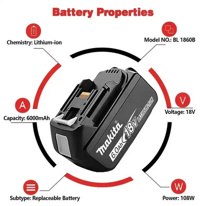 Genuine Makita 6AH BL1860 18V Li-Ion Battery — Replacement for BL1850 & BL1840, Compatible with 18V Screwdrivers, BMS TPCELL