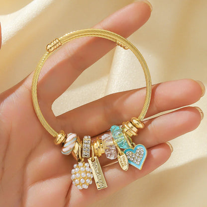 Women's Stainless Steel Pan Family Bracelet – Stylish Multi-Element Accessory for Daily Wear & Gifts