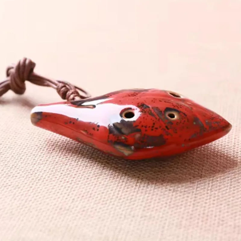 Ancient Chinese Style Ocarina - Handmade Six-Hole Leaf Shape Musical Instrument with Lanyard