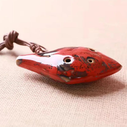 Ancient Chinese Style Ocarina - Handmade Six-Hole Leaf Shape Musical Instrument with Lanyard