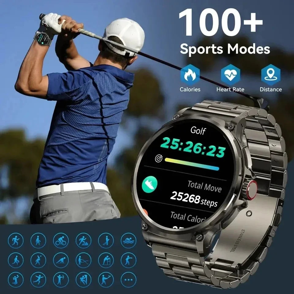 New 710mAh Bluetooth Smartwatch for Men – 1.85" HD Screen, Heart Monitor, Waterproof Fitness Watch for Android & iOS