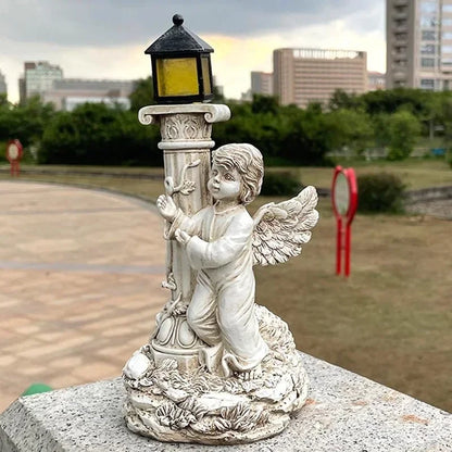Solar European Roman Column Angel Sculpture – Outdoor Garden & Courtyard Resin Decoration, Home Decor Crafts