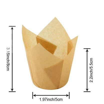 50PCS Tulip Baking Cups – Disposable Oil-Proof Paper Cup Trays for Cakes, Muffins & Bread