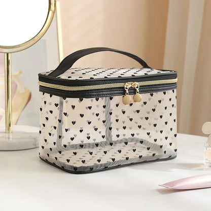 Double-Layer Black Mesh Cosmetic Bag – Large Capacity Travel Makeup Case Organizer with Zipper Toiletry Pouch