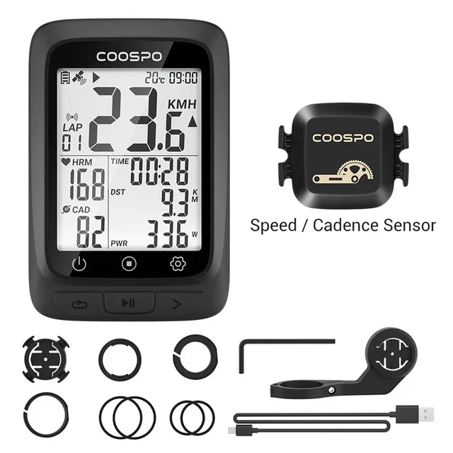 Coospo BC107 GPS Bike Computer — 2.4" Wireless Odometer & Speedometer, Bluetooth 5.0, ANT+, Waterproof