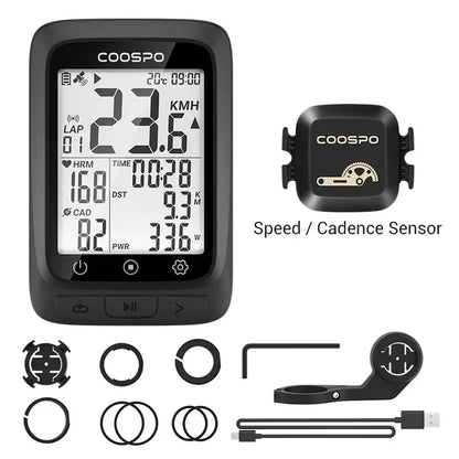 Coospo BC107 GPS Bike Computer — 2.4" Wireless Odometer & Speedometer, Bluetooth 5.0, ANT+, Waterproof