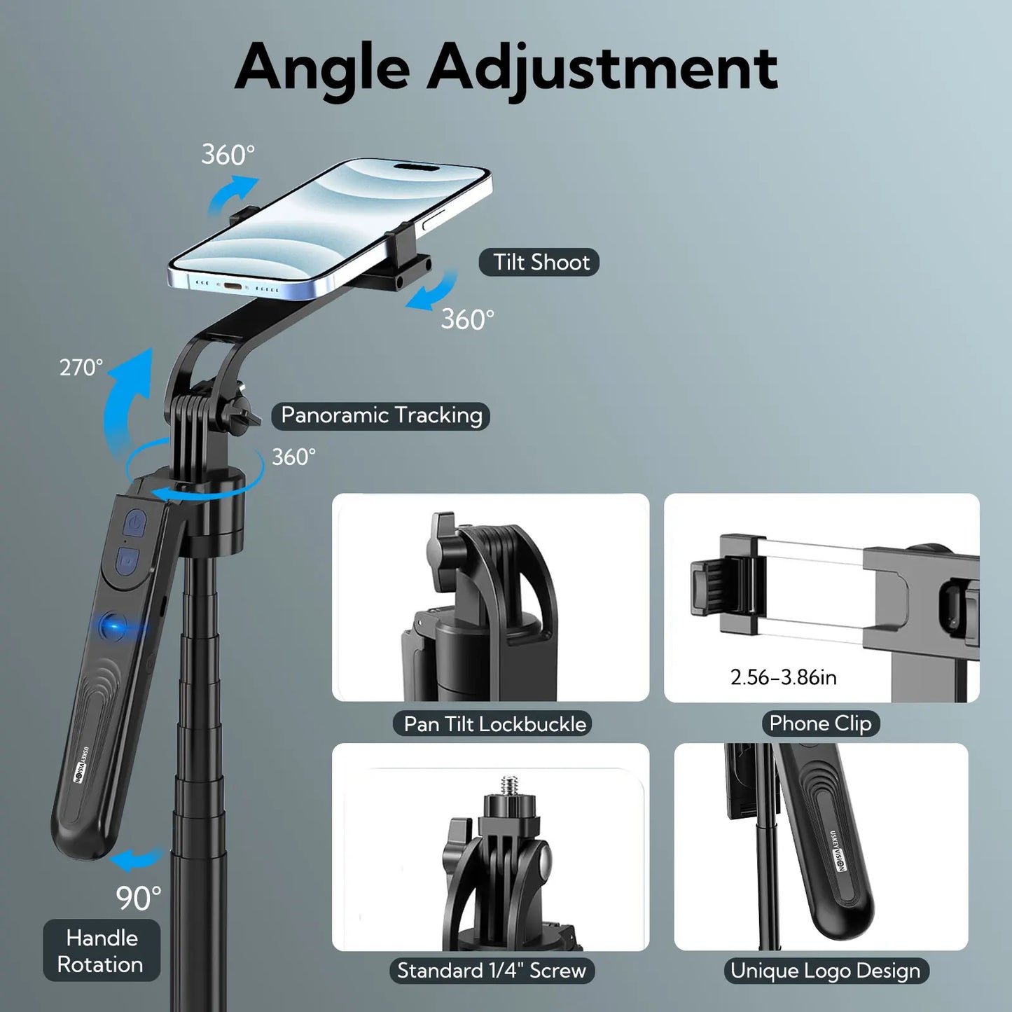 Smartphone Selfie Stick Gimbal Stabilizer – Anti-Shake Pan-Tilt Tripod with Bluetooth Remote & AI Follow