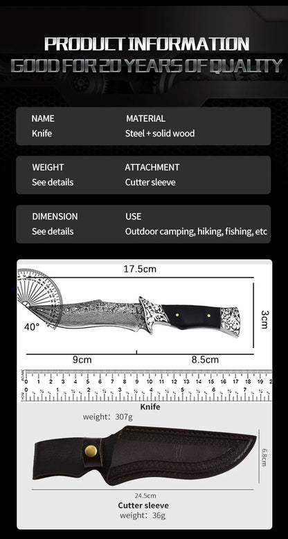 Portable Outdoor Knife – Sharp Straight Blade for Fishing, Camping, and Field Use