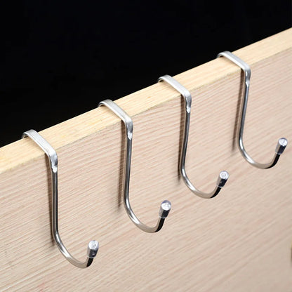 Stainless Steel Double S Hooks — Punch-Free Wall Hangers for Bathroom, Kitchen & Door Towel Storage