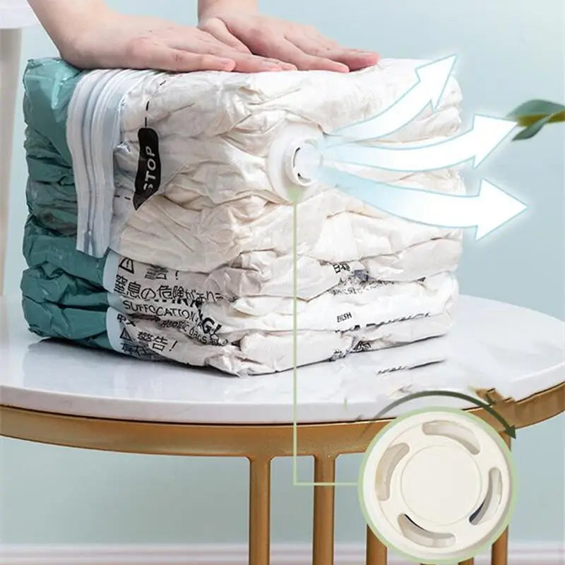 No-Pump Vacuum Storage Bags – Large Plastic Compression Bags for Clothes, Blankets & Travel Accessories