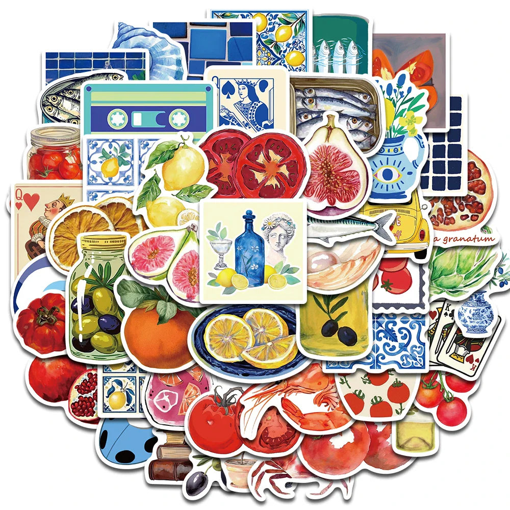 50 Pcs Mediterranean Tomato Stickers - Kawaii Waterproof Graffiti for Laptop, Phone, Scrapbooking & Skateboard