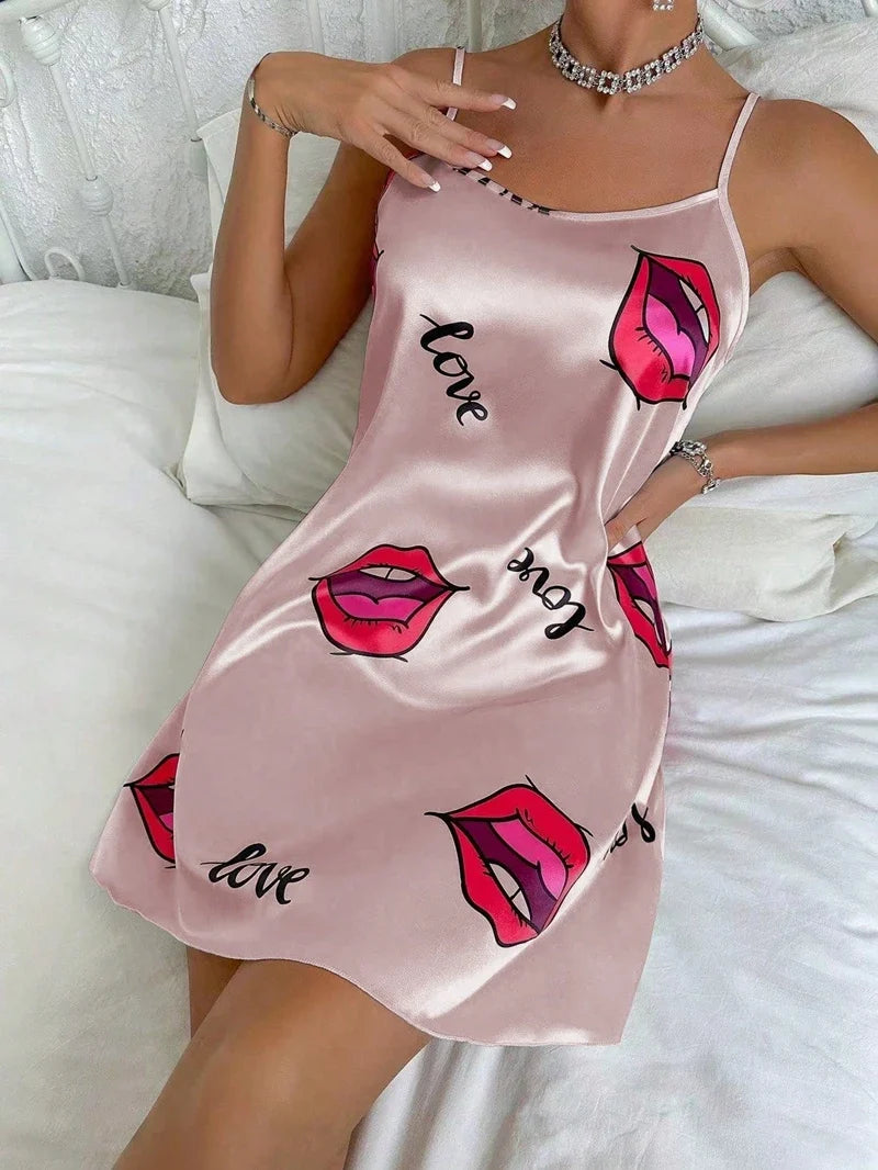 Women’s Satin Floral Sleepdress - Spaghetti Strap Slip Nightgown Comfortable Luxury Sleepwear Dress