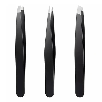 3-Piece Stainless Steel Eyebrow Tweezers Set – Precision Sharp Flat, Slanted & Pointed Hair Removal Tools