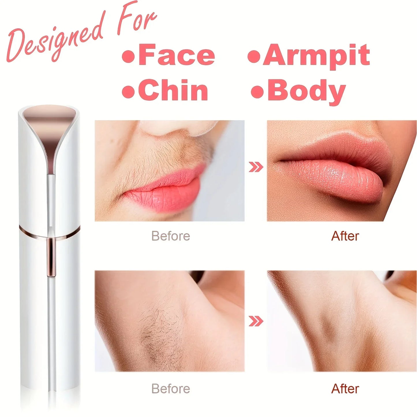 Women’s Facial Hair Remover — Painless Rechargeable Electric Shaver for Lip, Chin & Arms