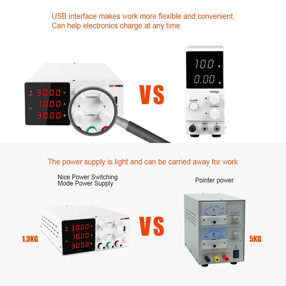 DC Programmable Power Supply — 30V 10A / 60V 5A / 120V Adjustable Laboratory Bench Source with 4-Set Memory Storage Functions