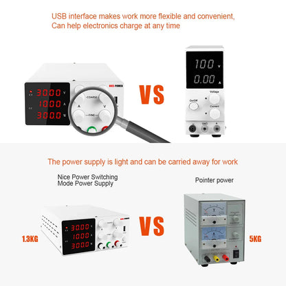 DC Programmable Power Supply — 30V 10A / 60V 5A / 120V Adjustable Laboratory Bench Source with 4-Set Memory Storage Functions