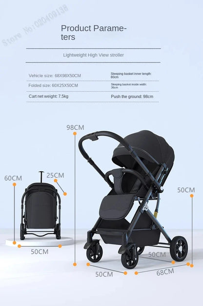 Lightweight Two-Way Baby Stroller — High Landscape, Spine Protection, 4-Wheel Newborn Push Trolley