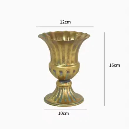 European Retro Iron Goblet Vase — Metal Flowerpot for Home, Living Room, Hotel & Flower Arrangement Decor