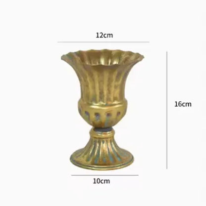 European Retro Iron Goblet Vase — Metal Flowerpot for Home, Living Room, Hotel & Flower Arrangement Decor