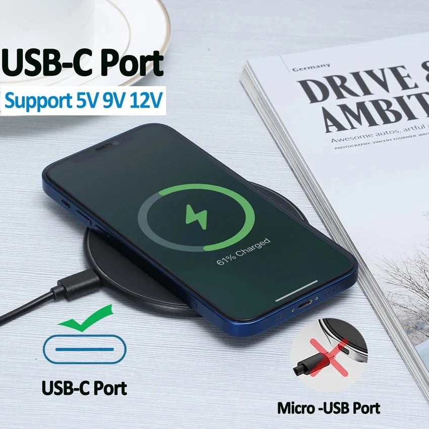 200W Fast Wireless Charger Pad — Induction Charging for iPhone 16/15/14/13/XS Max/Mini/X/XR & Samsung Xiaomi Huawei